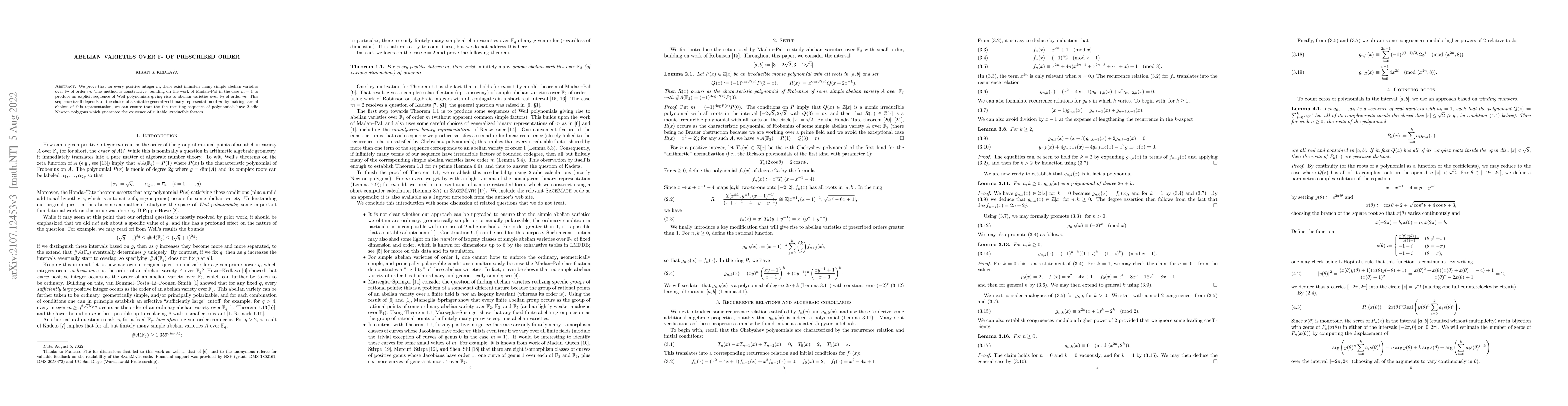 Thumbnail for Abelian varieties over $\mathbb{F}_2$ of prescribed order