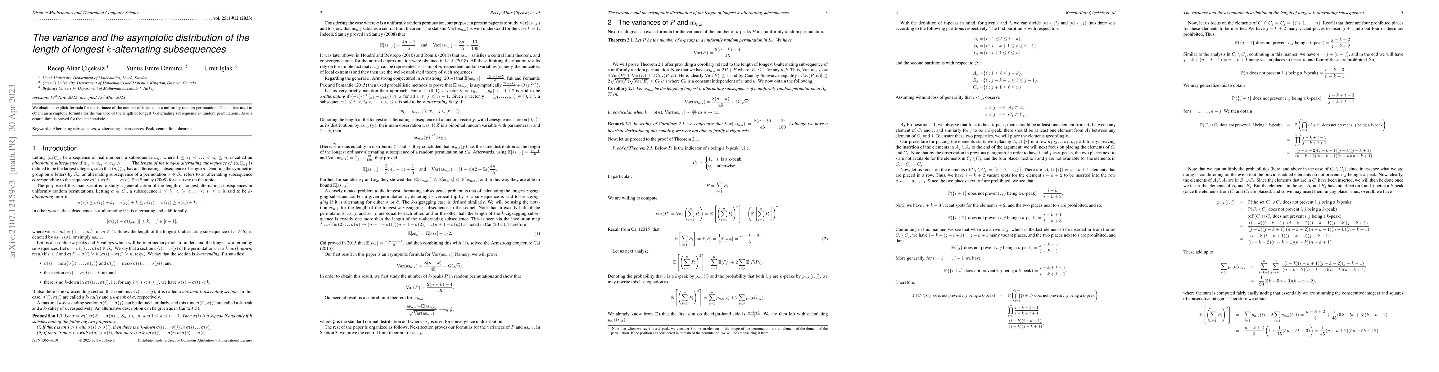 Thumbnail for The Variance and the Asymptotic Distribution of the Length of Longest
  $k$-alternating Subsequences