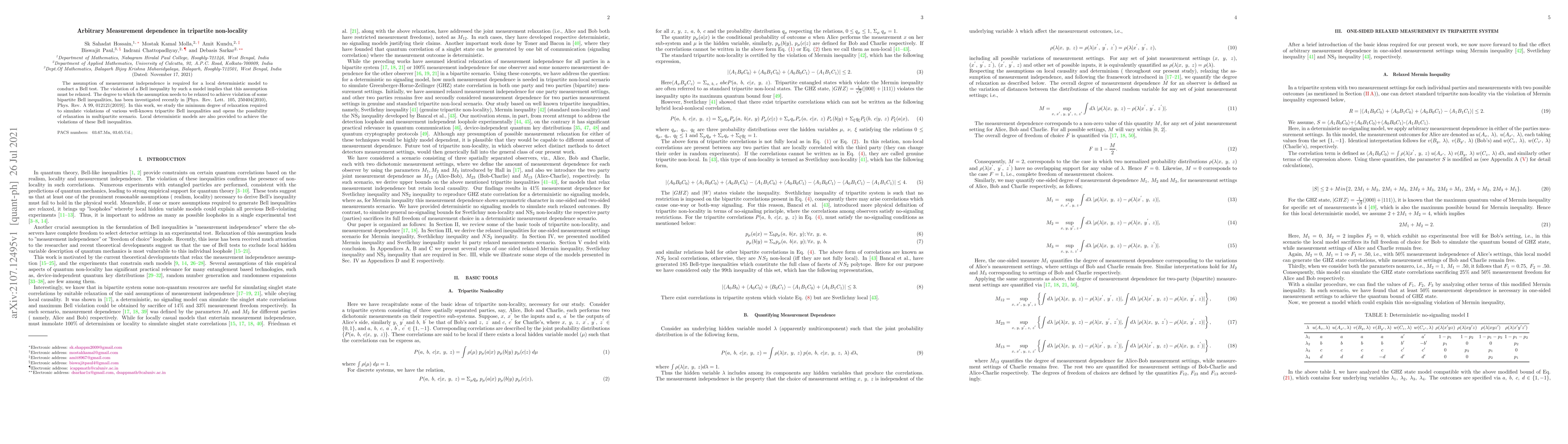 Thumbnail for Arbitrary Measurement dependence in tripartite non-locality