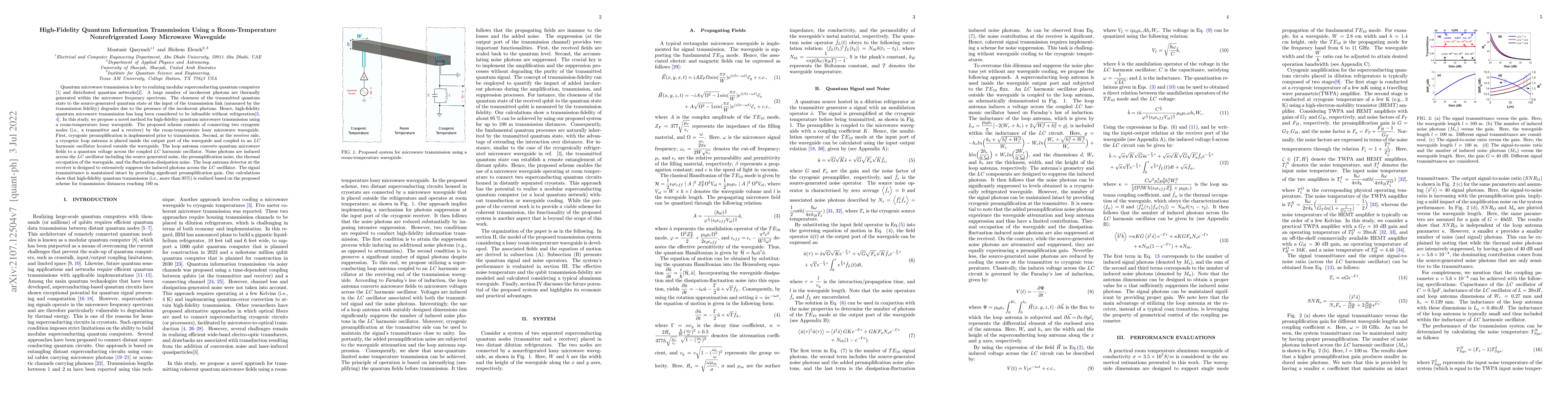 Thumbnail for High-Fidelity Quantum Information Transmission Using a Room-Temperature
  Nonrefrigerated Lossy Microwave Waveguide
