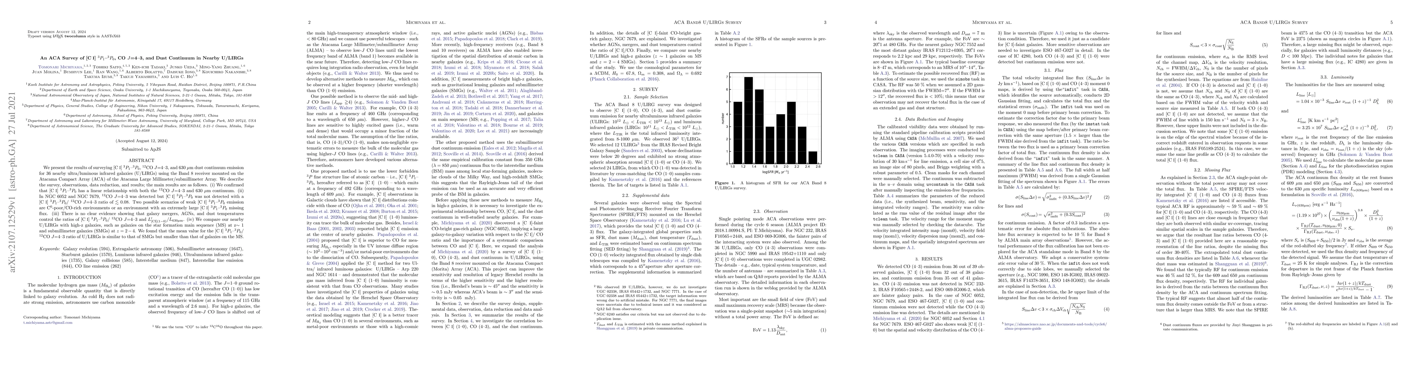 Thumbnail for An ACA Survey of [CI] $^3P_1-^3P_0$, CO $J=4-3$, and Dust Continuum in
  Nearby U/LIRG