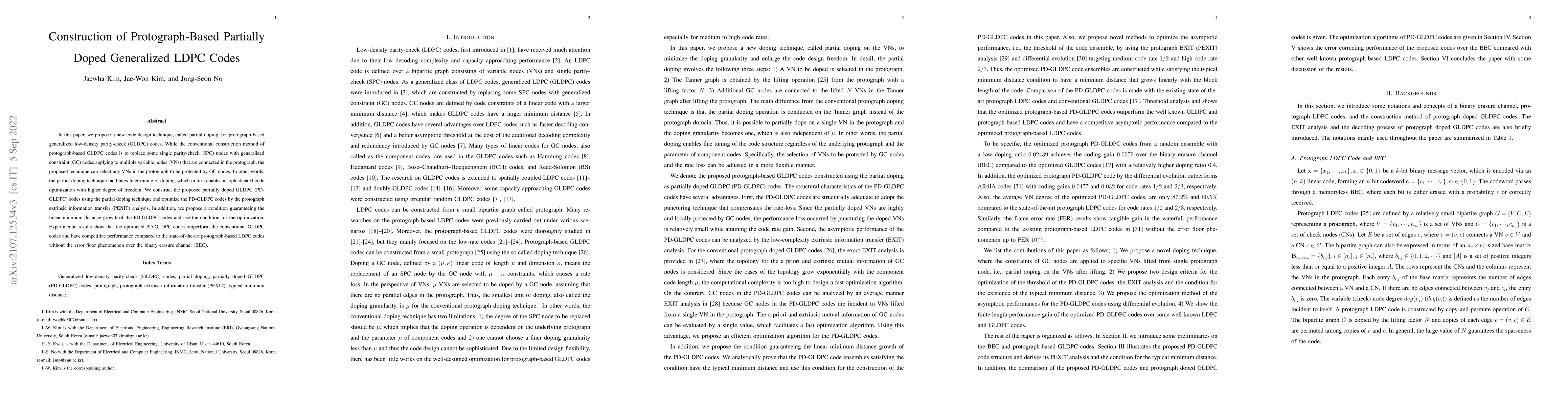 Thumbnail for Construction of Protograph-Based Partially Doped Generalized LDPC Codes