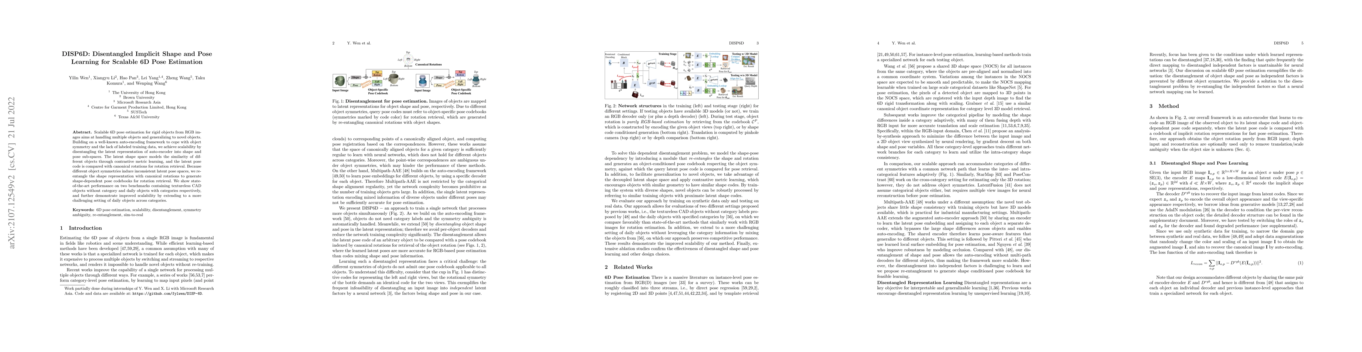 Thumbnail for DISP6D: Disentangled Implicit Shape and Pose Learning for Scalable 6D
  Pose Estimation