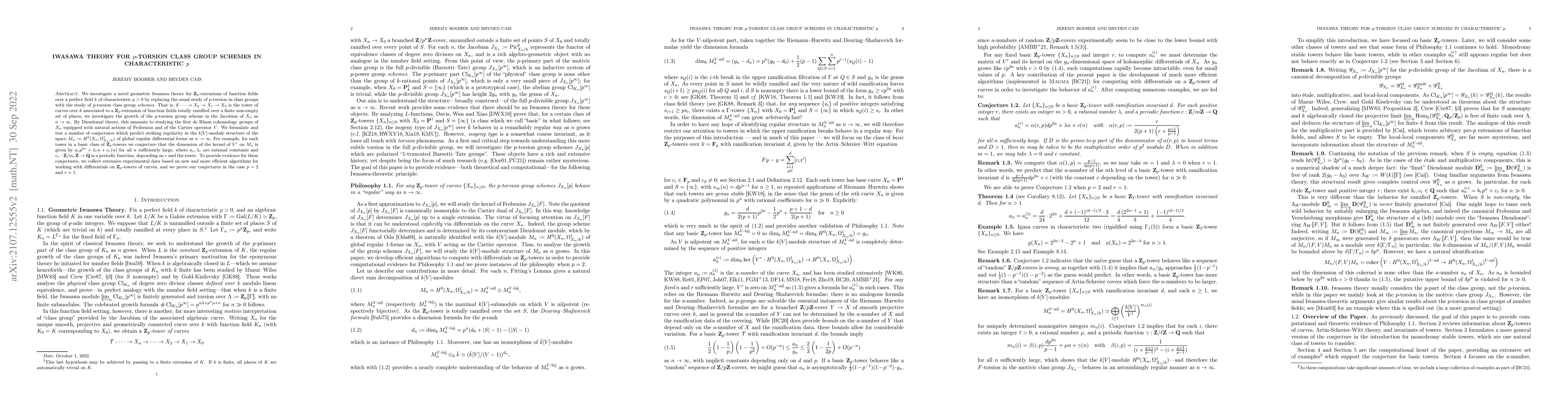 Thumbnail for Iwasawa Theory for $p$-torsion Class Group Schemes in Characteristic $p$