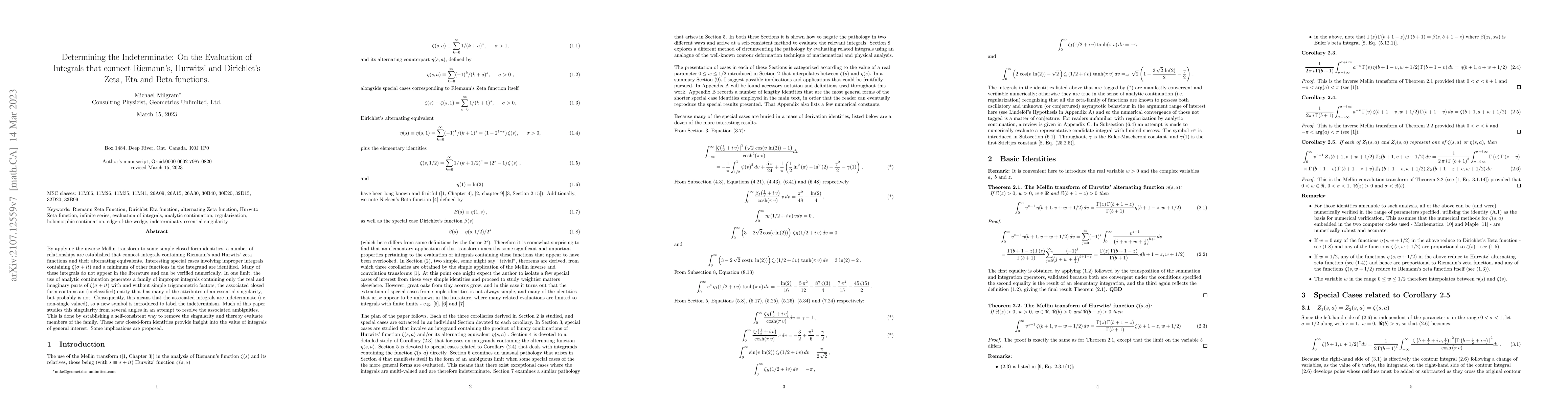 Thumbnail for Determining the Indeterminate: On the Evaluation of Integrals that
  connect Riemann's, Hurwitz' and Dirichlet's Zeta, Eta and Beta functions