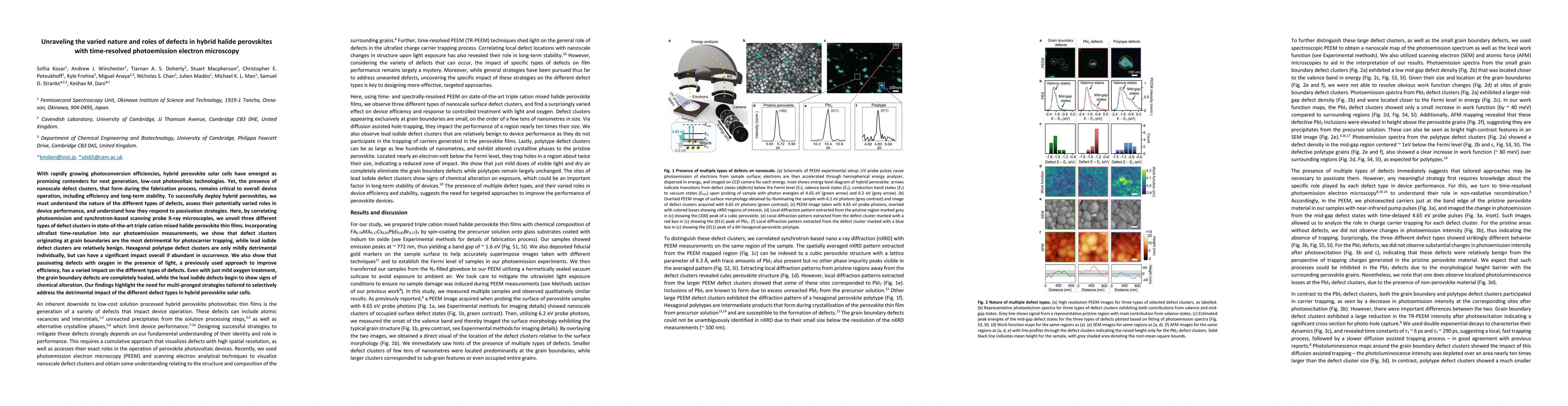 Thumbnail for Unraveling the varied nature and roles of defects in hybrid halide
  perovskites with time-resolved photoemission electron microscopy
