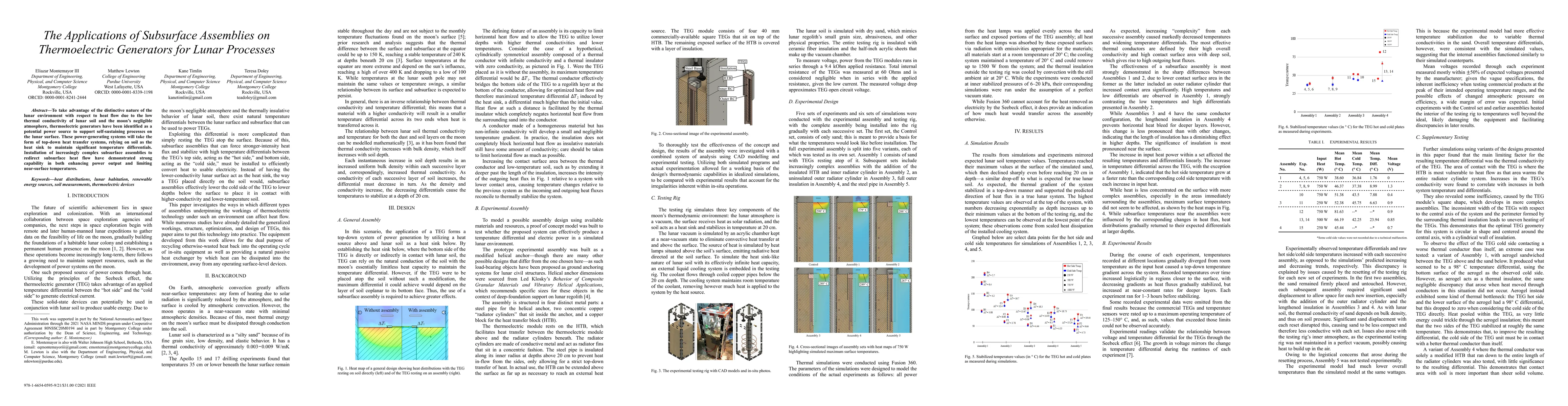 Thumbnail for The applications of subsurface assemblies on thermoelectric generators
  for lunar processes