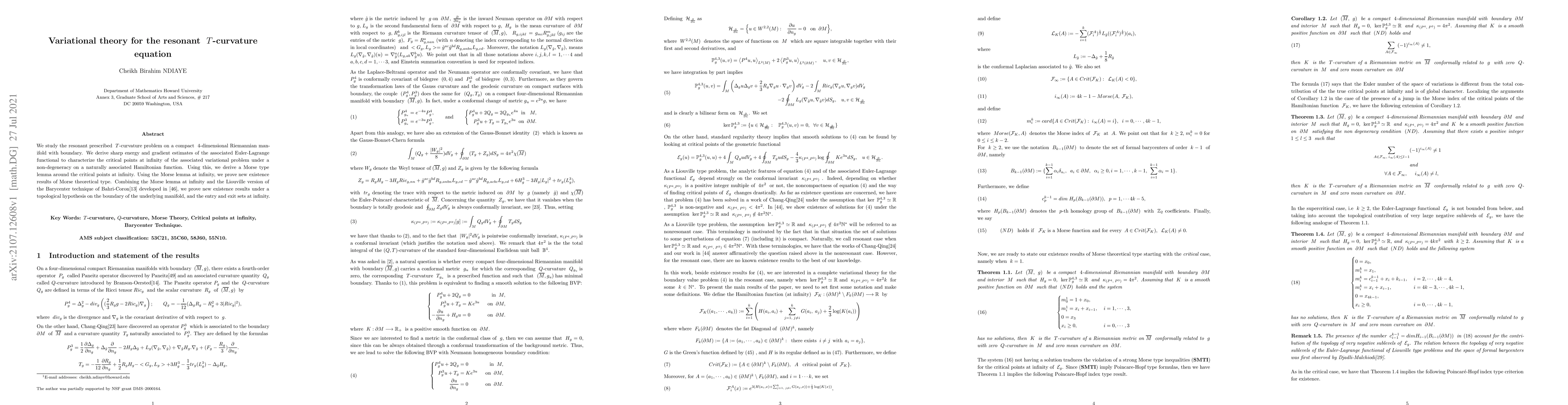 Thumbnail for Variational theory for the resonant T-curvature equation