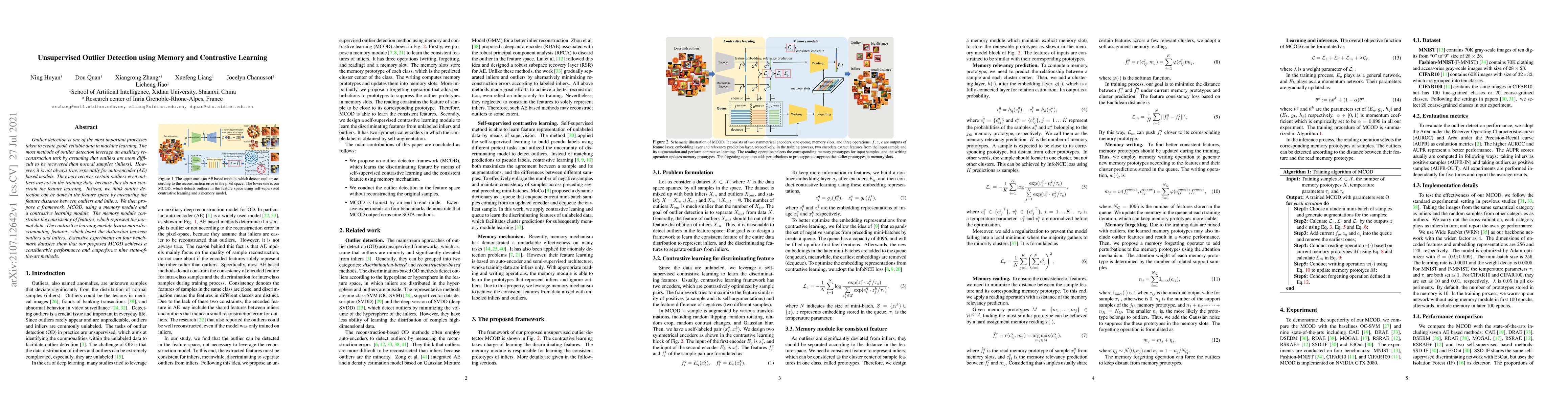 Thumbnail for Unsupervised Outlier Detection using Memory and Contrastive Learning