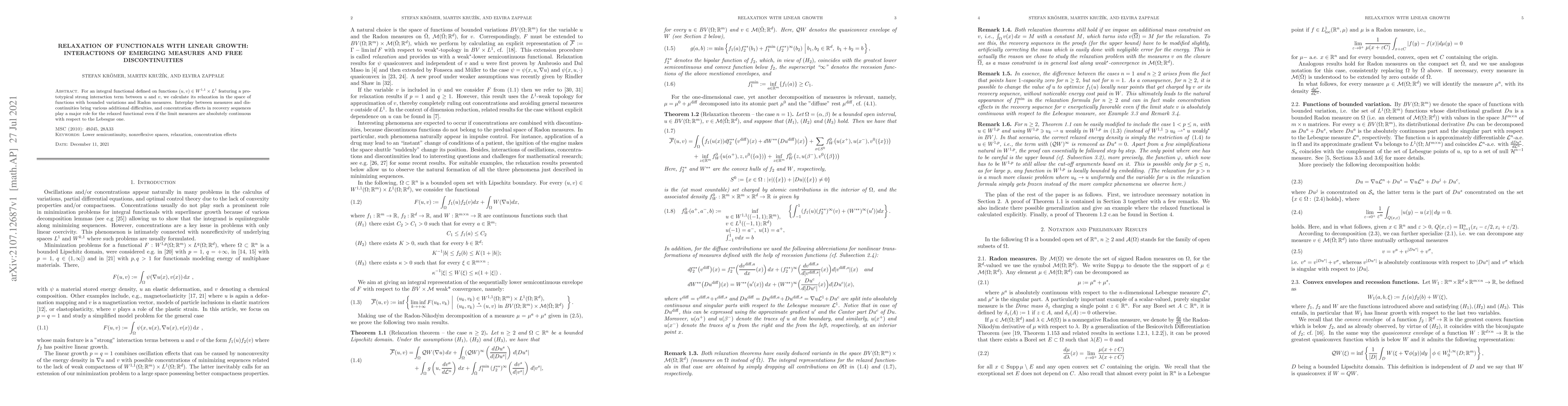 Thumbnail for Relaxation of functionals with linear growth: interactions of emerging
  measures and free discontinuities
