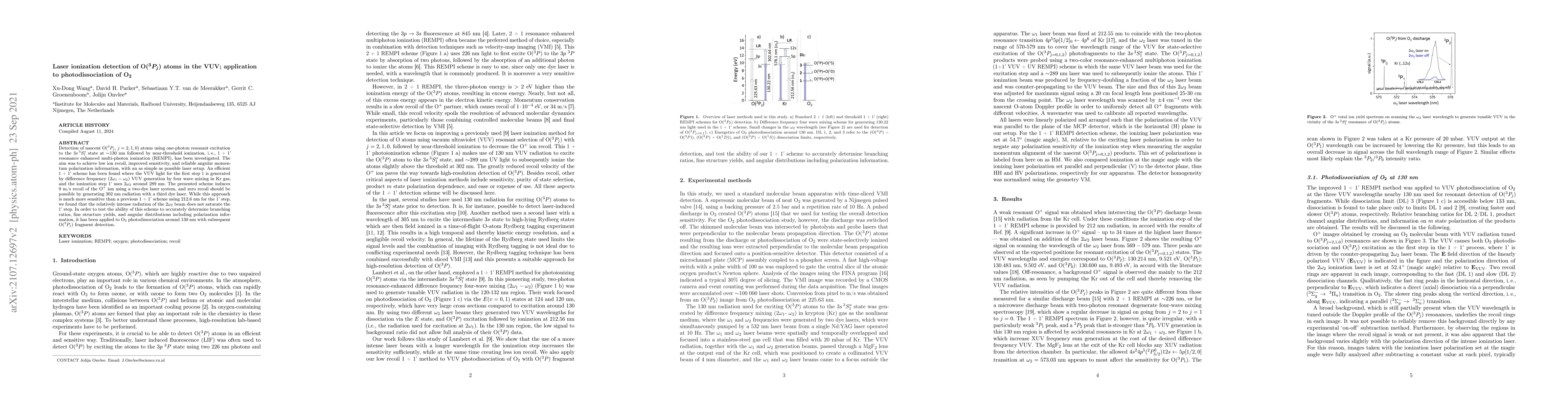 Thumbnail for Laser ionization detection of O($^3P_j$) atoms in the VUV; application
  to photodissociation of O$_2$