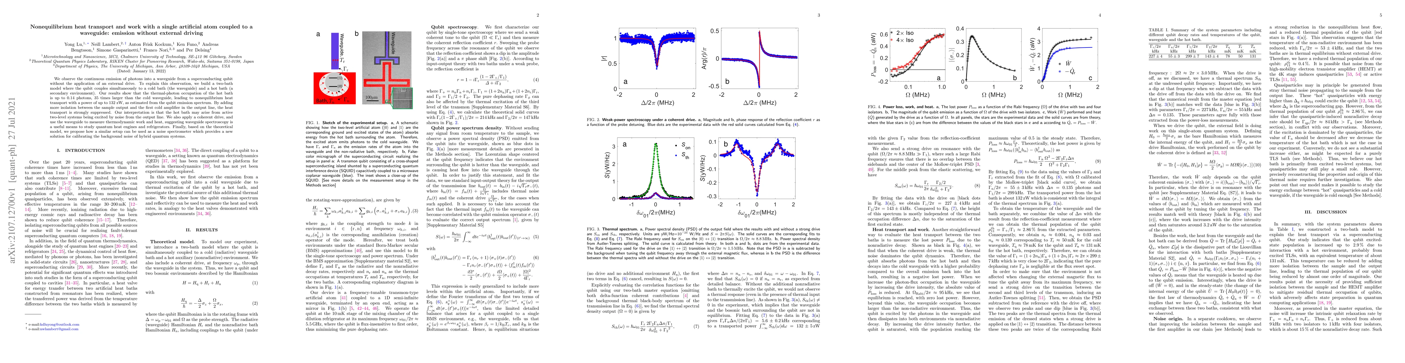 Thumbnail for Nonequilibrium heat transport and work with a single artificial atom
  coupled to a waveguide: emission without external driving