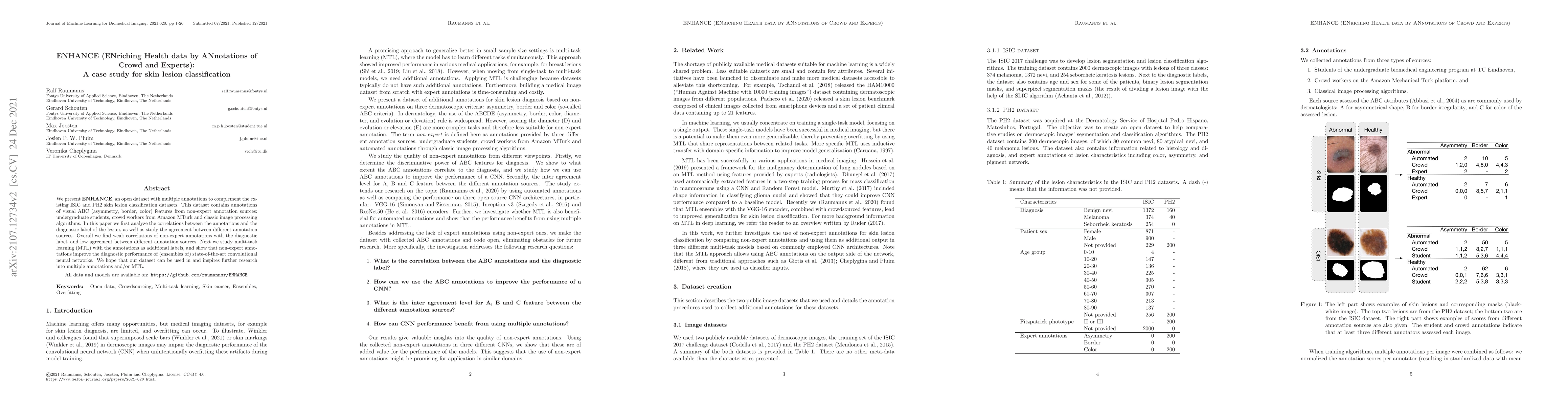 Thumbnail for ENHANCE (ENriching Health data by ANnotations of Crowd and Experts): A
  case study for skin lesion classification