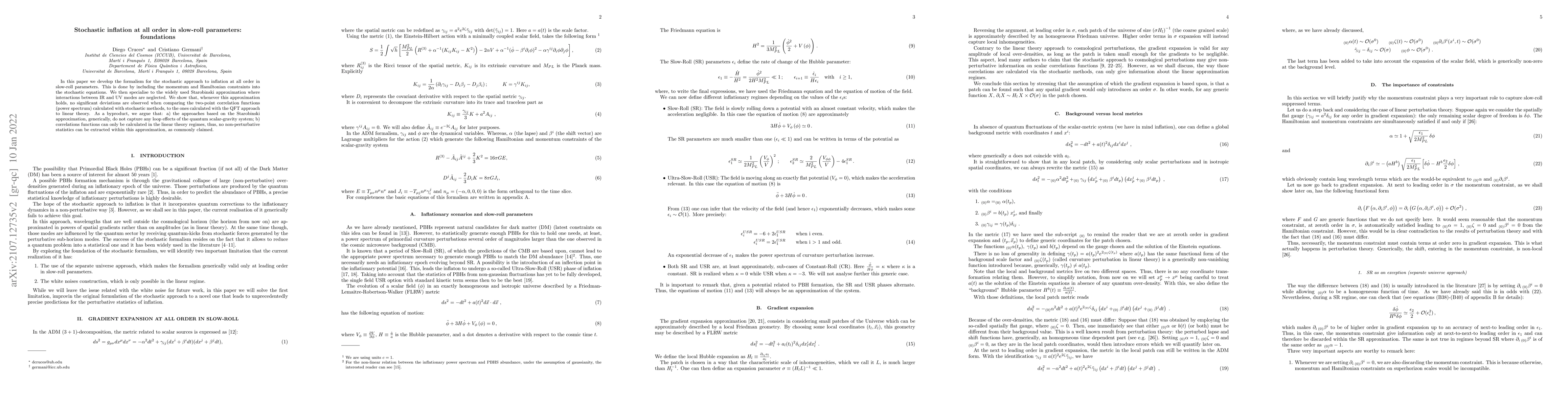 Thumbnail for Stochastic inflation at all order in slow-roll parameters: foundations