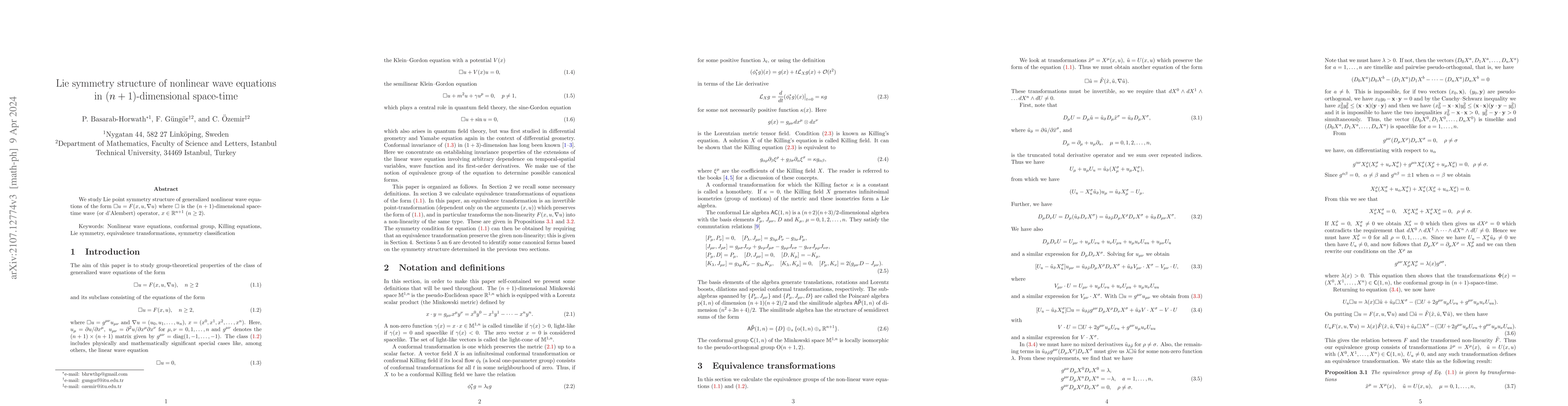 Thumbnail for Lie symmetry structure of nonlinear wave equations in
  $(n+1)$-dimensional space-time