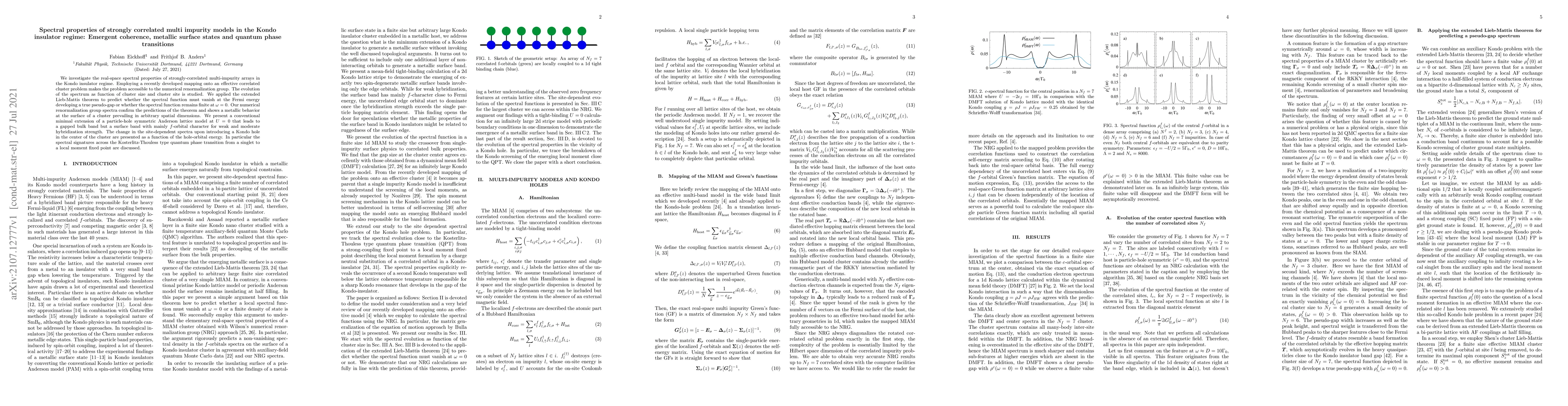 Thumbnail for Spectral properties of strongly correlated multi impurity models in the
  Kondo insulator regime: Emergent coherence, metallic surface states and
  quantum phase transitions