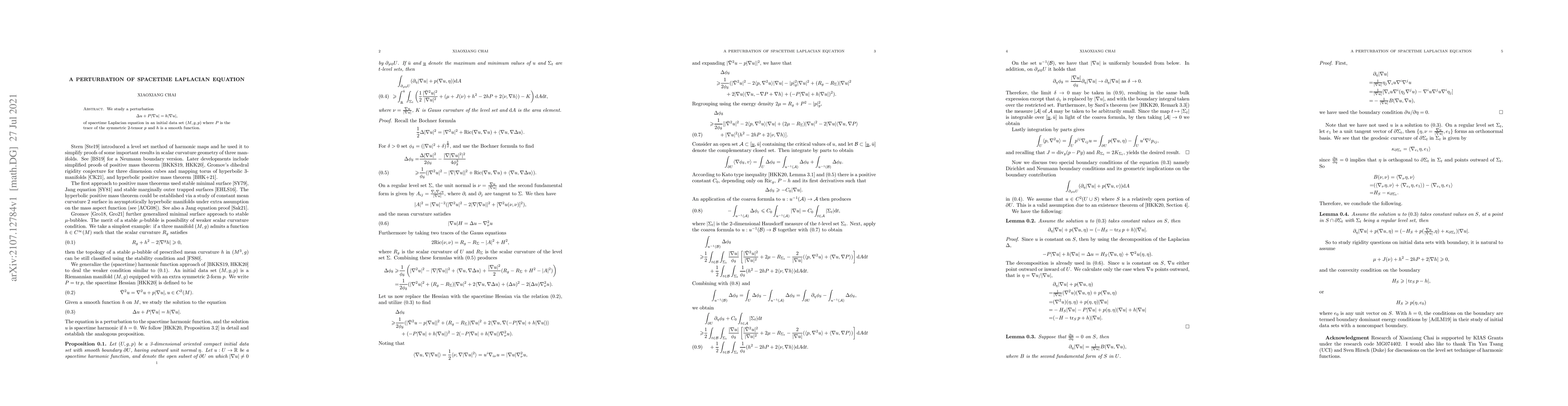 Thumbnail for A perturbation of spacetime Laplacian equation
