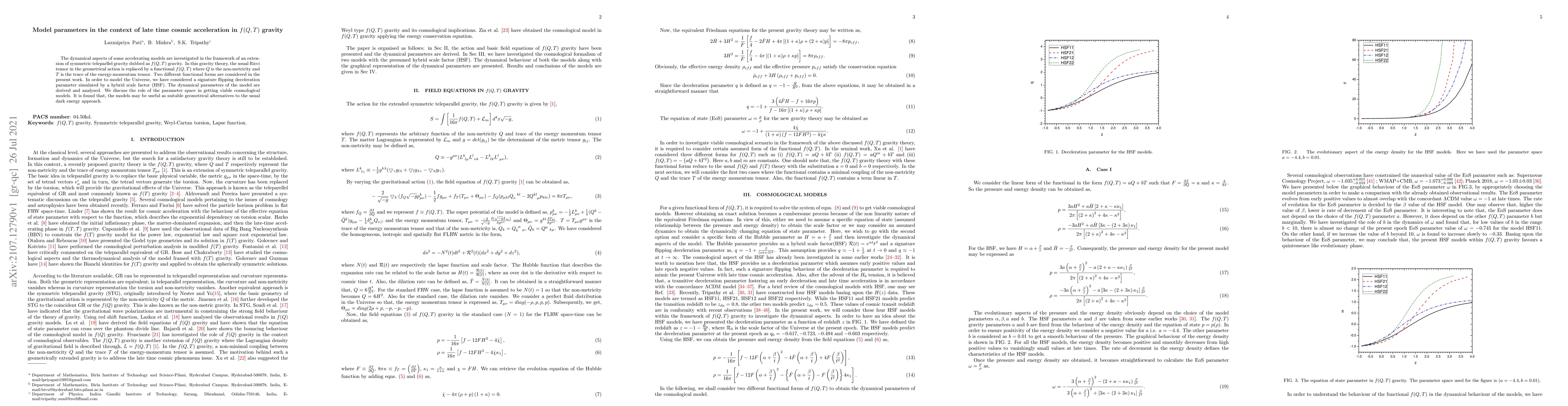 Thumbnail for Model parameters in the context of late time cosmic acceleration in
  $f(Q,T)$ gravity
