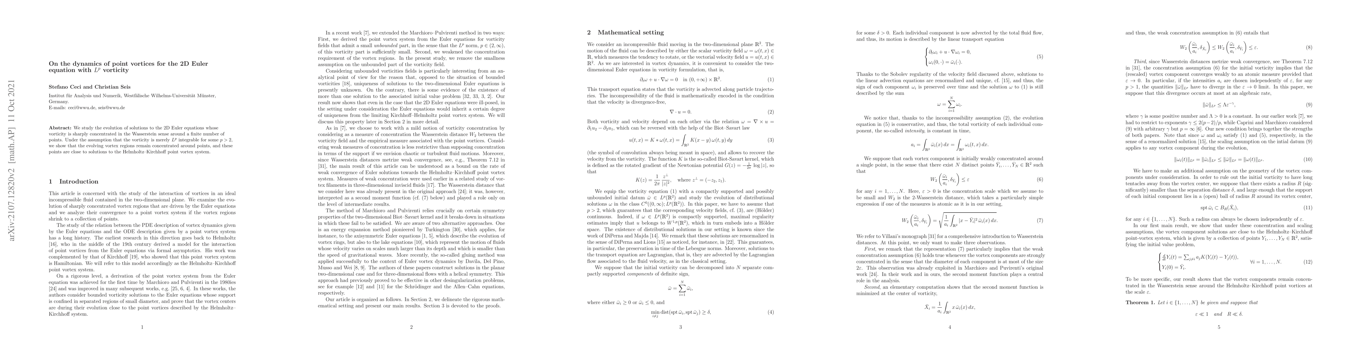 Thumbnail for On the dynamics of point vortices for the 2D Euler equation with $L^p$
  vorticity