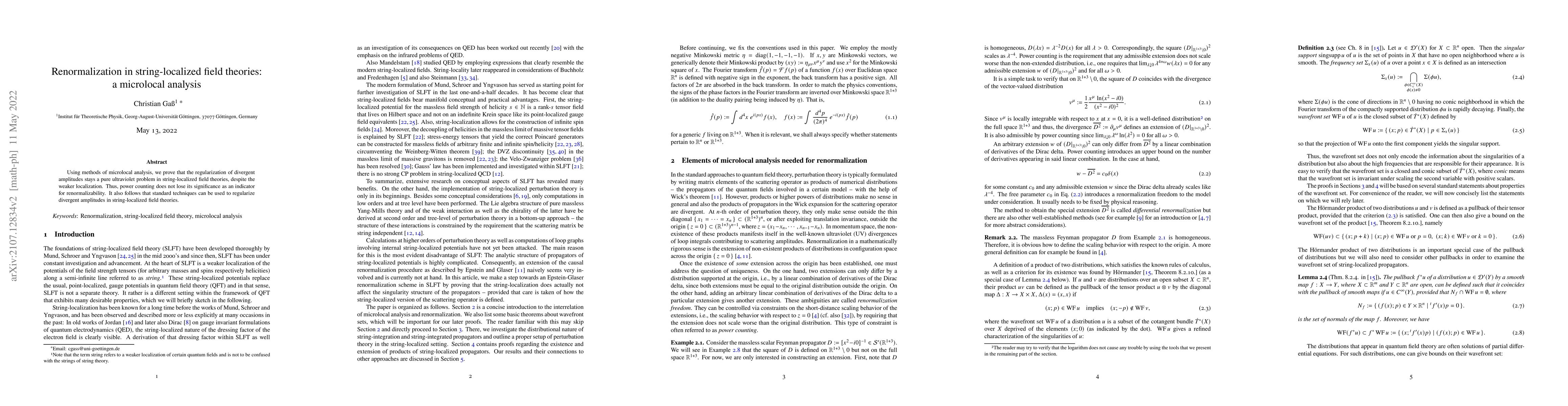 Thumbnail for Renormalization in string-localized field theories: a microlocal
  analysis