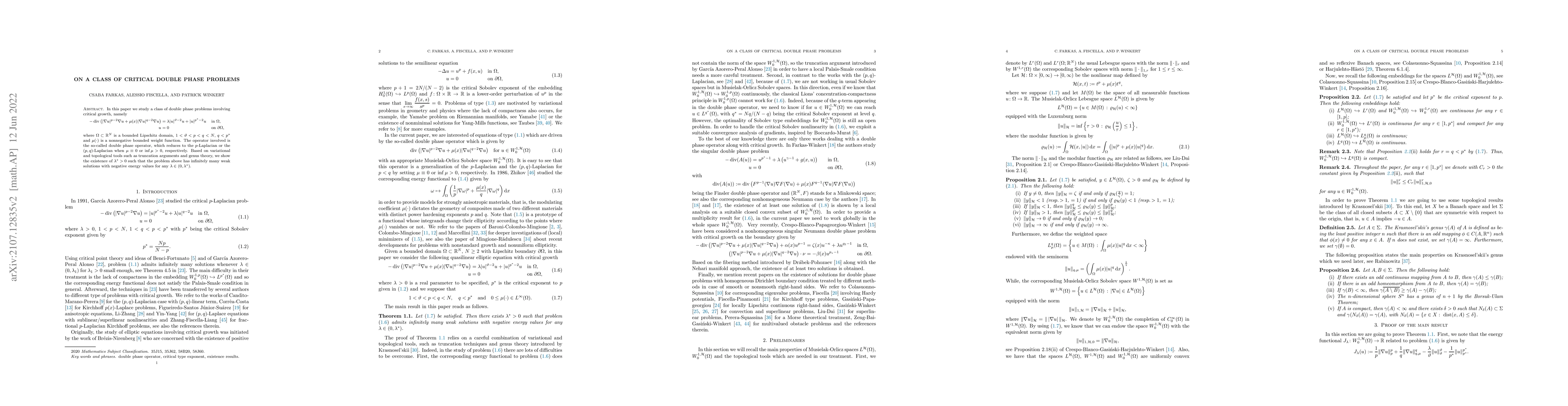 Thumbnail for On a class of critical double phase problems