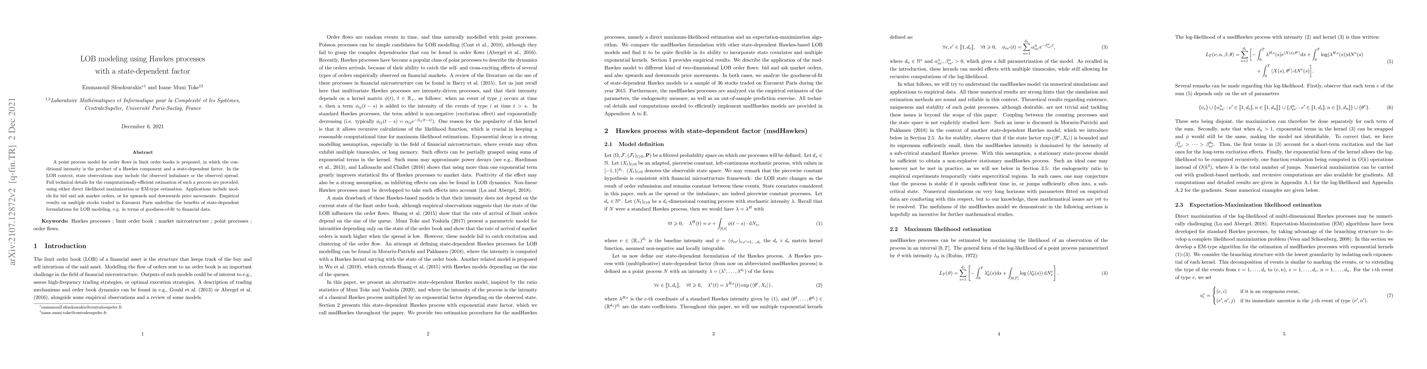 Thumbnail for LOB modeling using Hawkes processes with a state-dependent factor