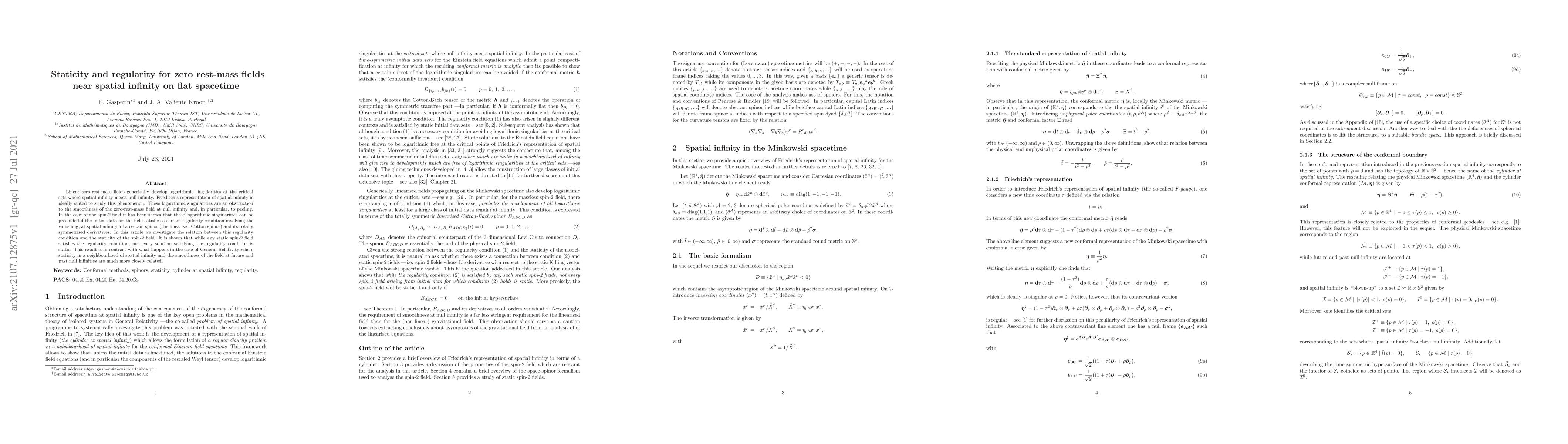 Thumbnail for Staticity and regularity for zero rest-mass fields near spatial infinity
  on flat spacetime