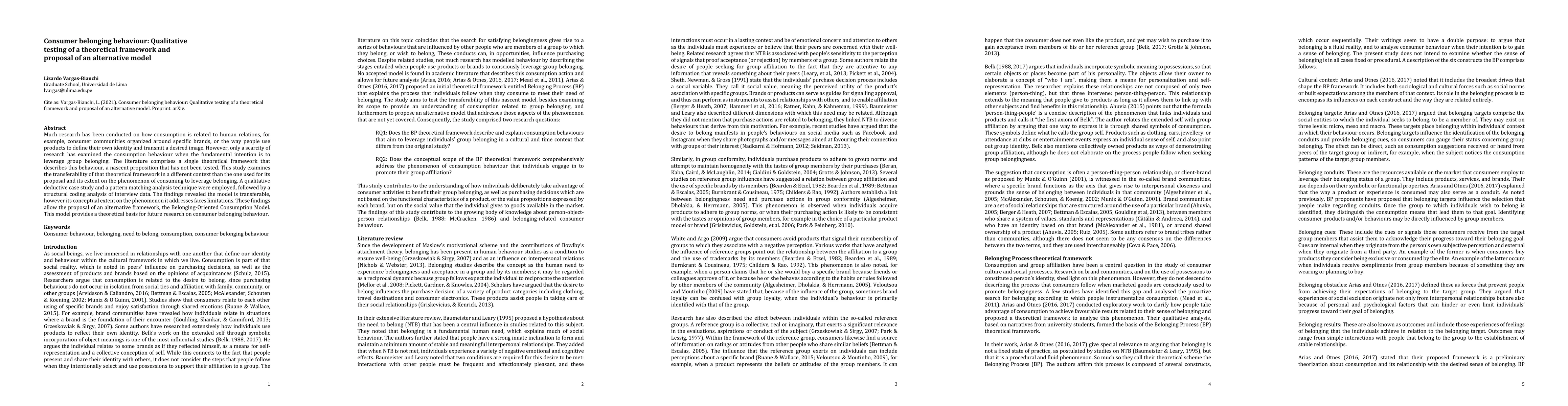 Thumbnail for Consumer belonging behaviour: Qualitative testing of a theoretical
  framework and proposal of an alternative model