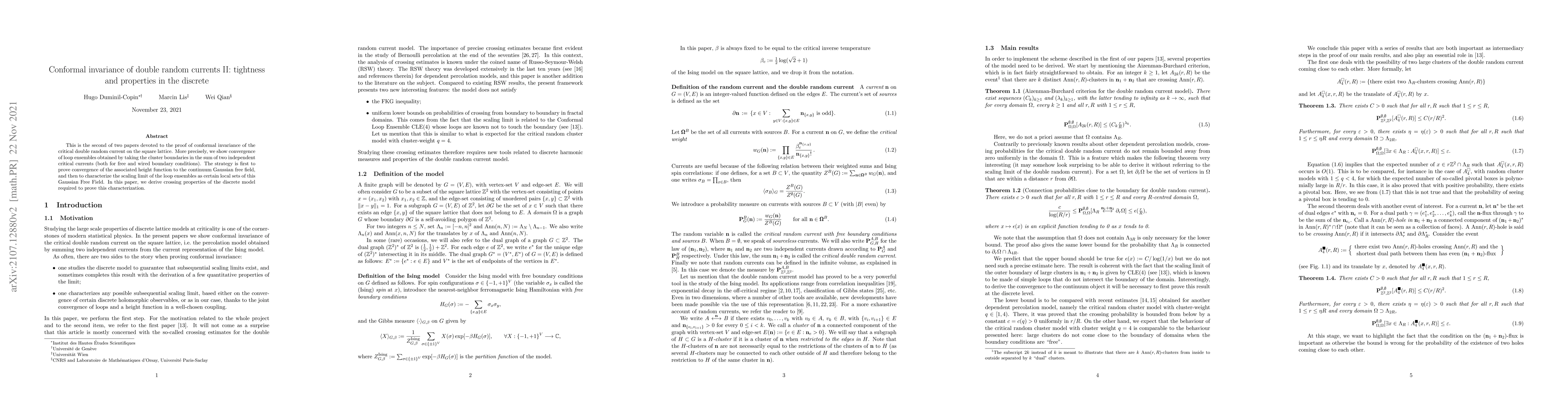 Thumbnail for Conformal invariance of double random currents II: tightness and
  properties in the discrete