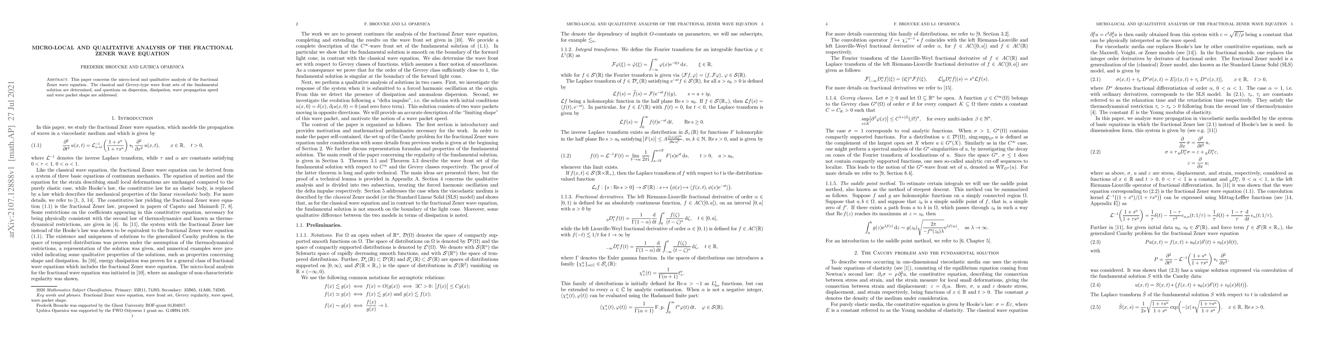 Thumbnail for Micro-local and qualitative analysis of the fractional Zener wave
  equation