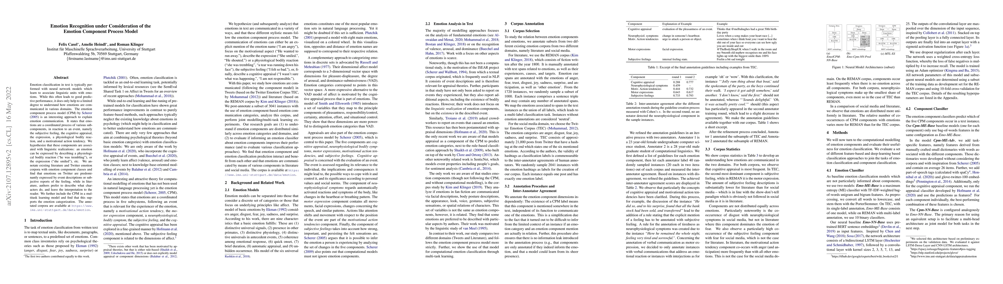 Thumbnail for Emotion Recognition under Consideration of the Emotion Component Process
  Model