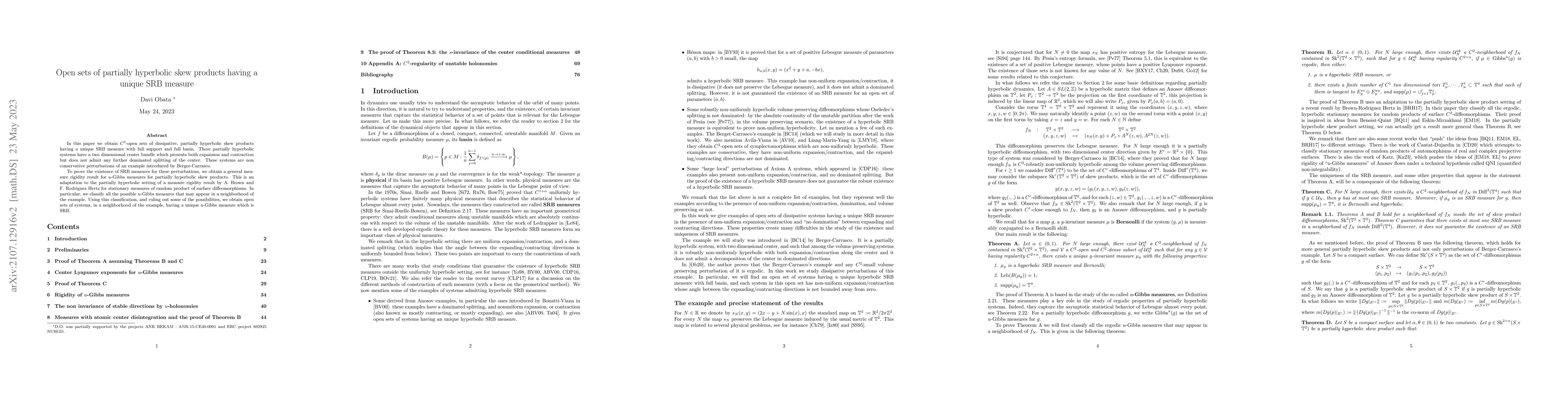Thumbnail for Open sets of partially hyperbolic skew products having a unique SRB
  measure