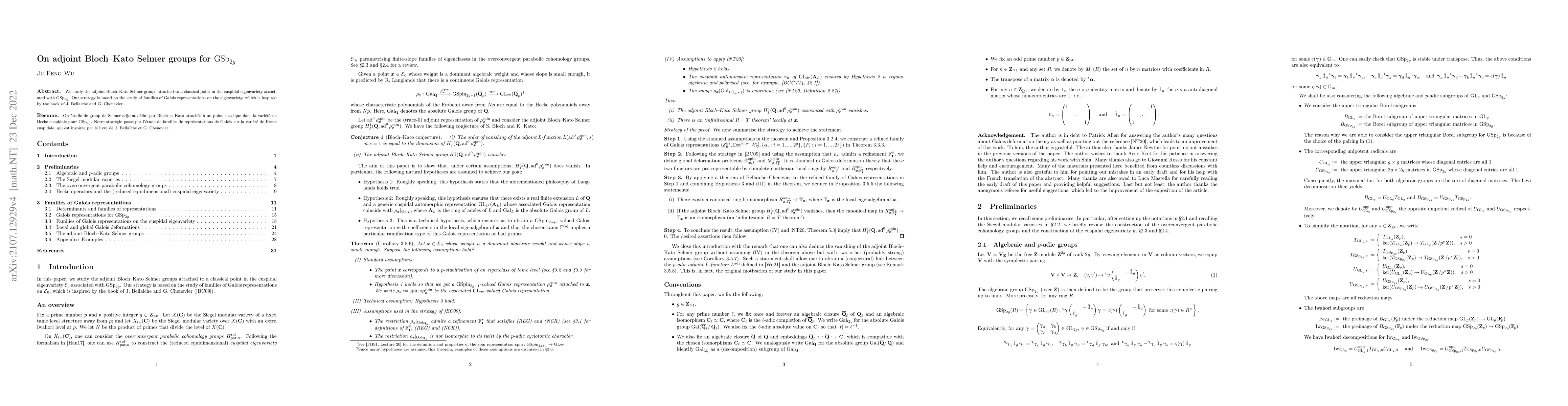 Thumbnail for On adjoint Bloch--Kato Selmer groups for $\mathrm{GSp}_{2g}$