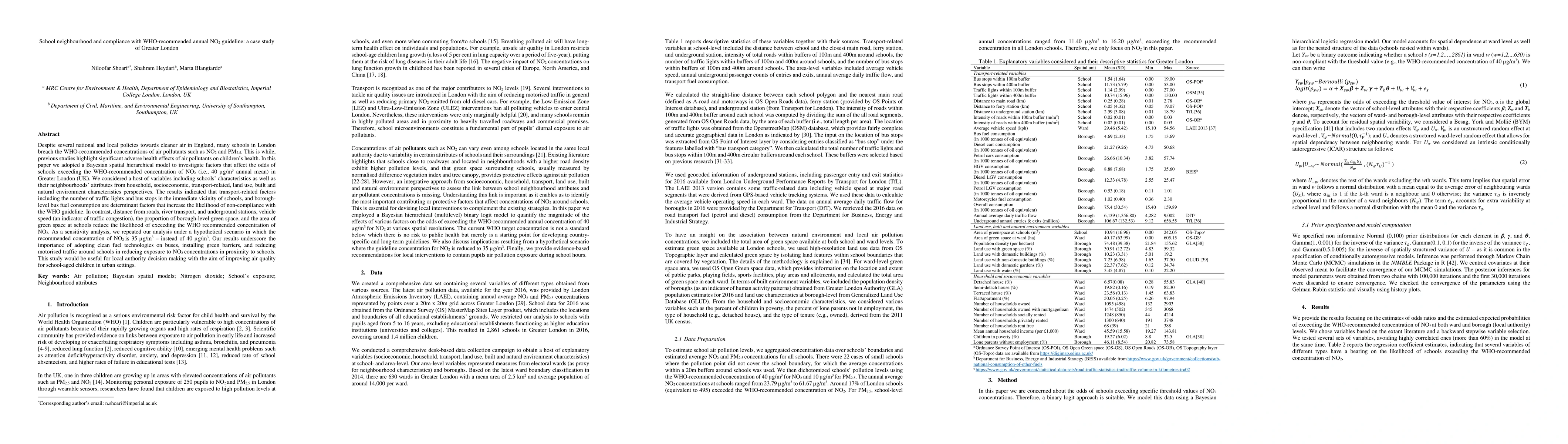 Thumbnail for School neighbourhood and compliance with WHO-recommended annual NO2
  guideline: a case study of Greater London
