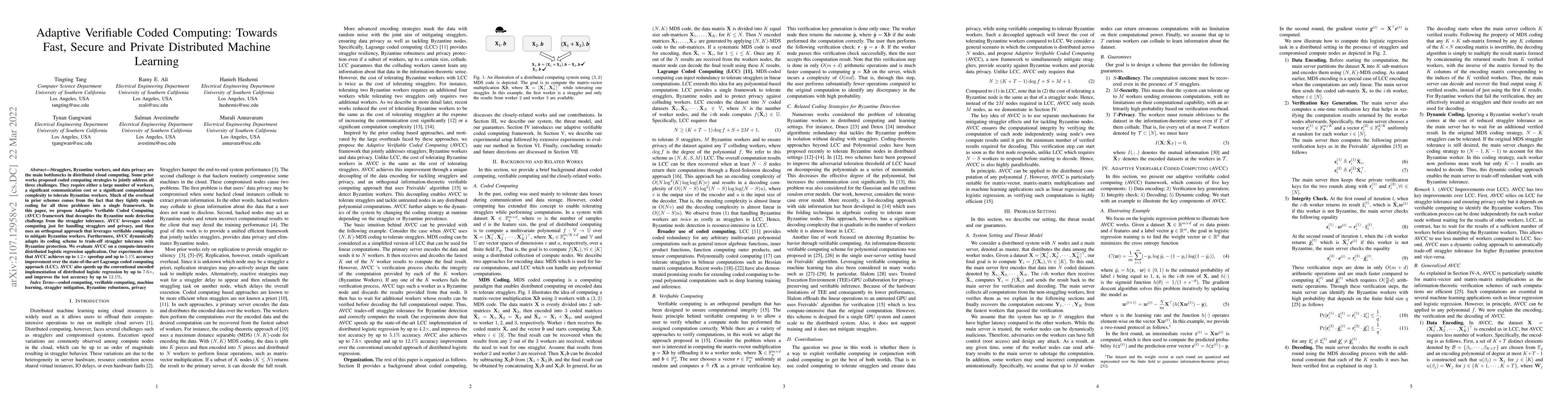 Thumbnail for Adaptive Verifiable Coded Computing: Towards Fast, Secure and Private
  Distributed Machine Learning