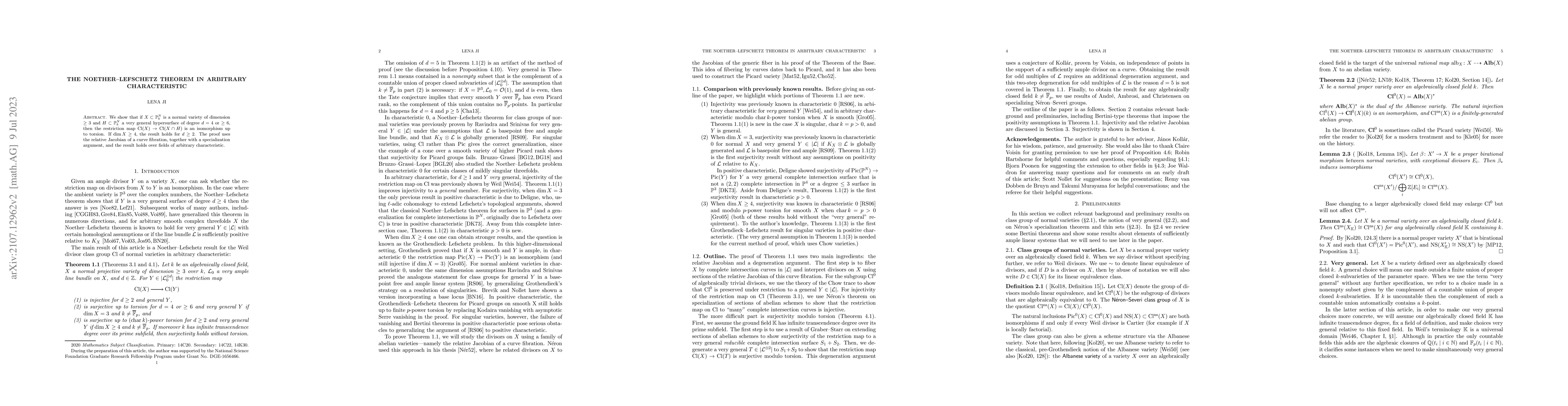 Thumbnail for The Noether--Lefschetz theorem in arbitrary characteristic