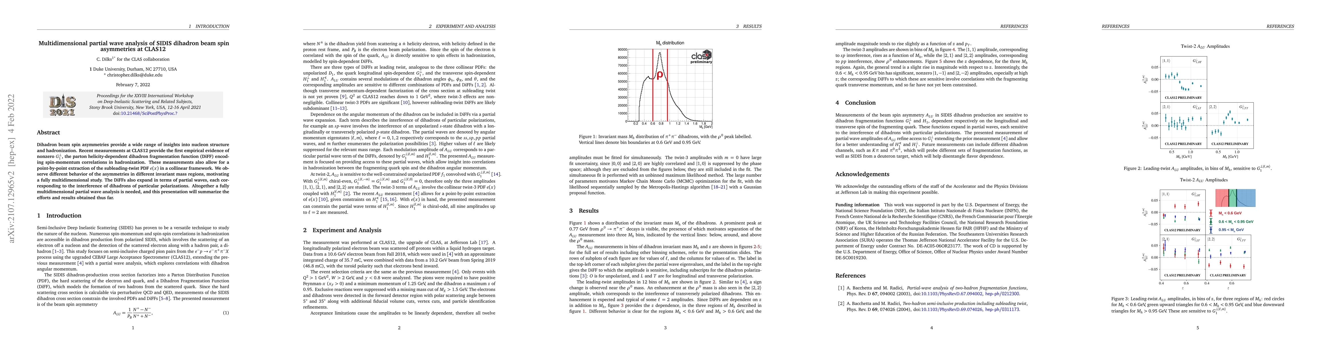 Thumbnail for Multidimensional partial wave analysis of SIDIS dihadron beam spin
  asymmetries at CLAS12