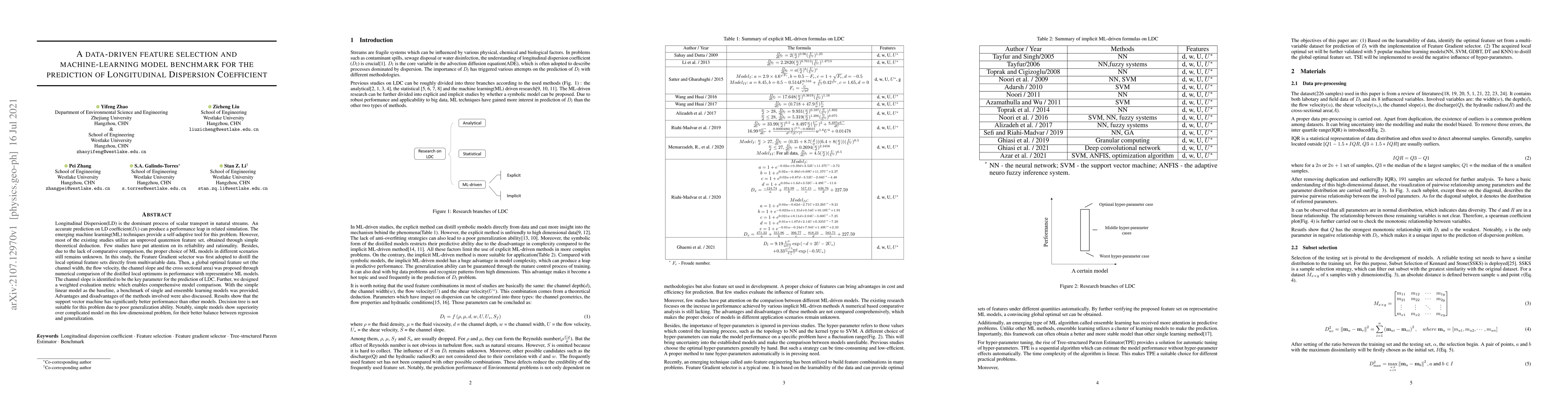 Thumbnail for A Data-driven feature selection and machine-learning model benchmark for
  the prediction of longitudinal dispersion coefficient