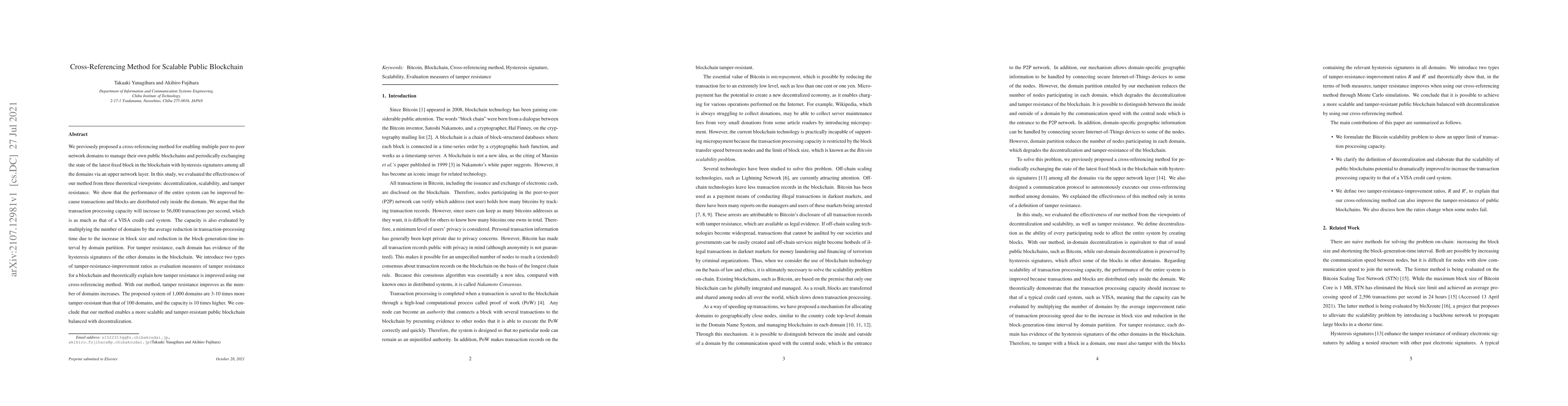 Thumbnail for Cross-Referencing Method for Scalable Public Blockchain