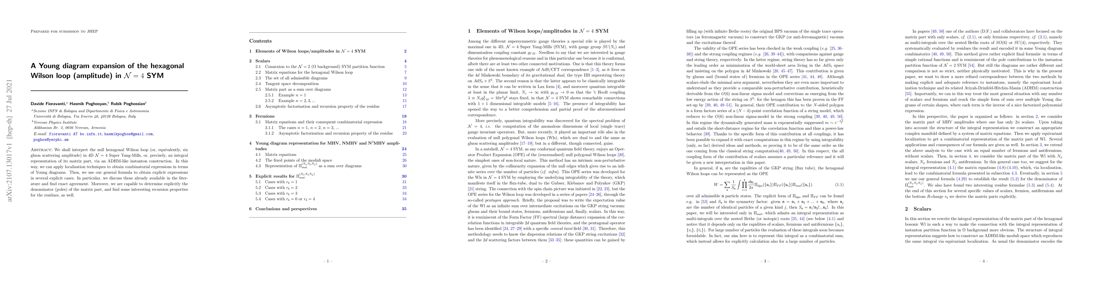 Thumbnail for A Young diagram expansion of the hexagonal Wilson loop (amplitude) in
  ${\cal N}=4$ SYM