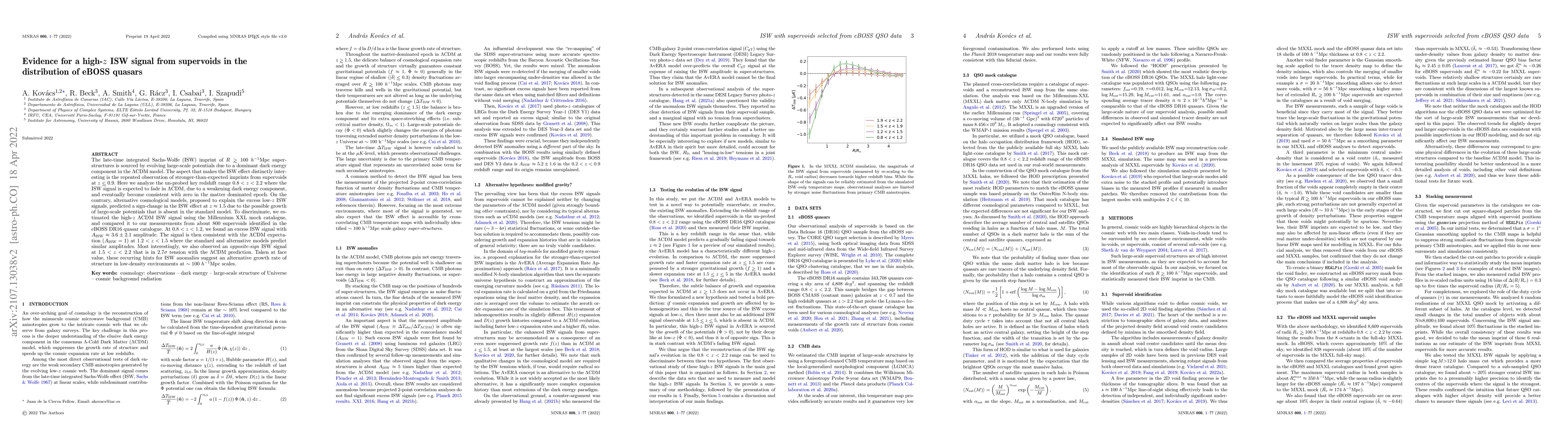 Thumbnail for Evidence for a high-z ISW signal from supervoids in the distribution of
  eBOSS quasars