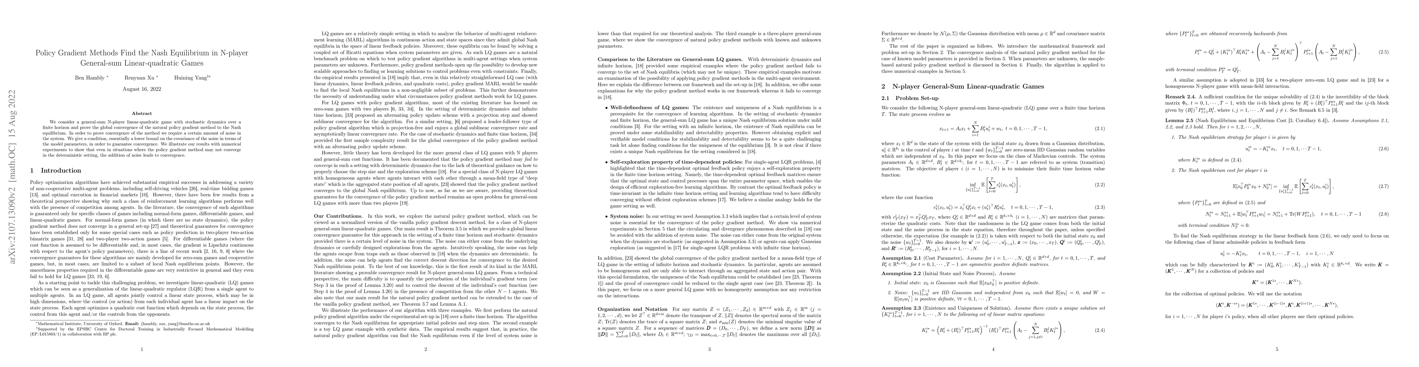 Thumbnail for Policy Gradient Methods Find the Nash Equilibrium in N-player
  General-sum Linear-quadratic Games