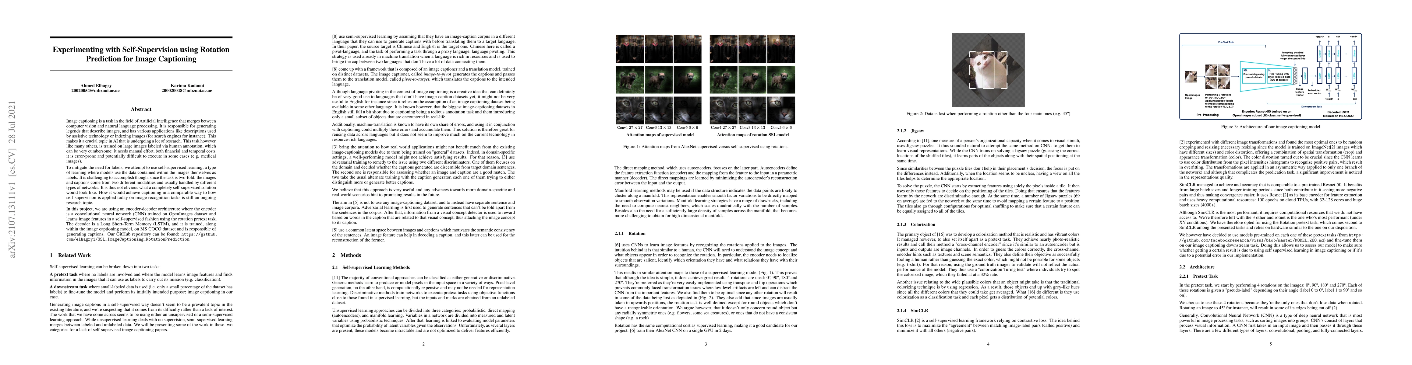 Thumbnail for Experimenting with Self-Supervision using Rotation Prediction for Image
  Captioning