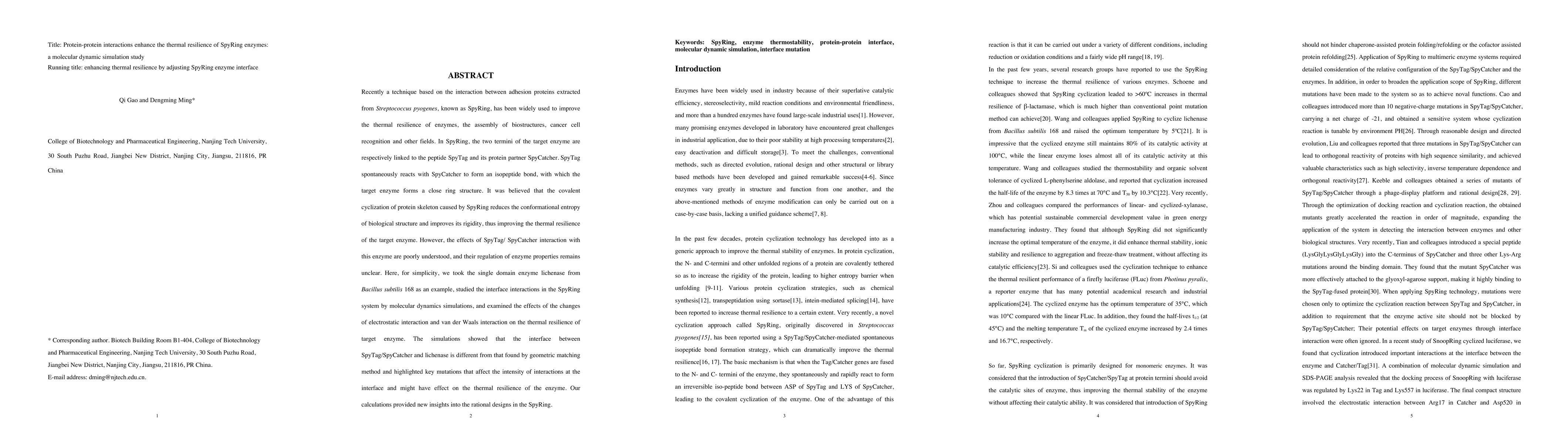 Thumbnail for Protein-protein interactions enhance the thermal resilience of SpyRing
  enzymes: a molecular dynamic simulation study