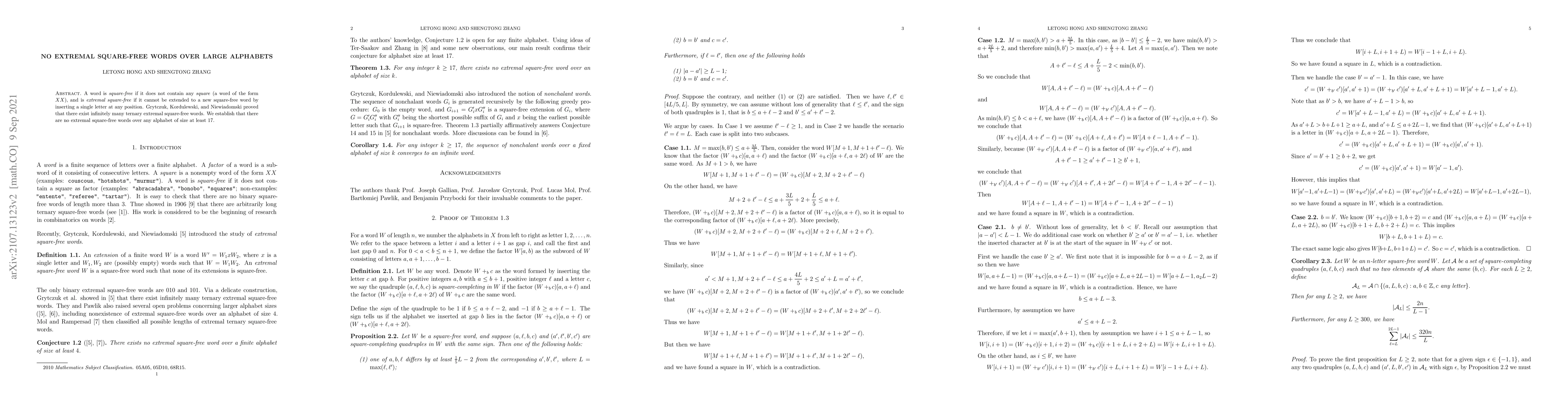 Thumbnail for No extremal square-free words over large alphabets