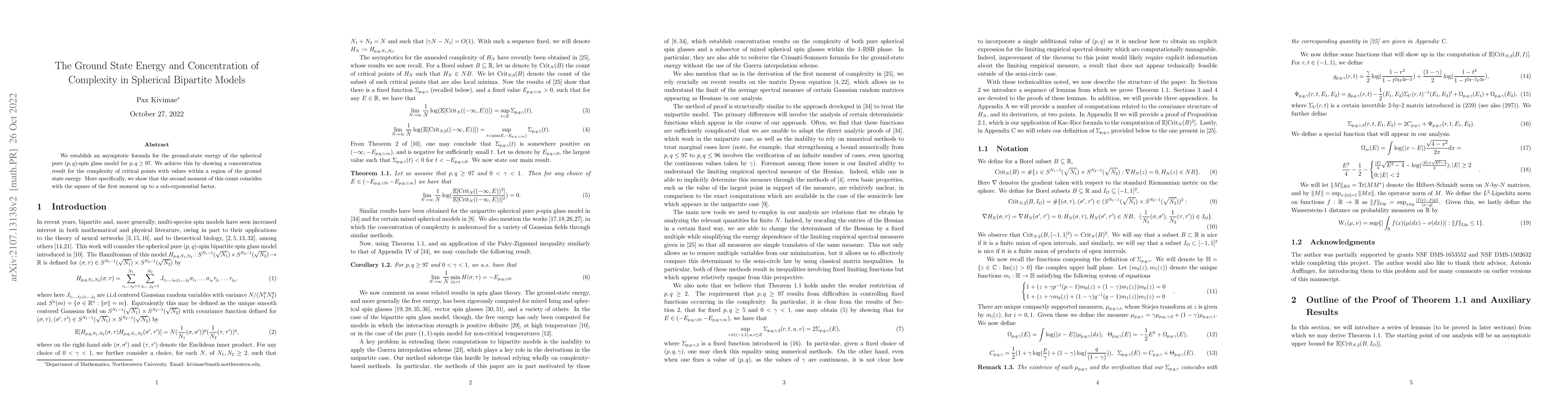 Thumbnail for The Ground State Energy and Concentration of Complexity in Spherical
  Bipartite Models