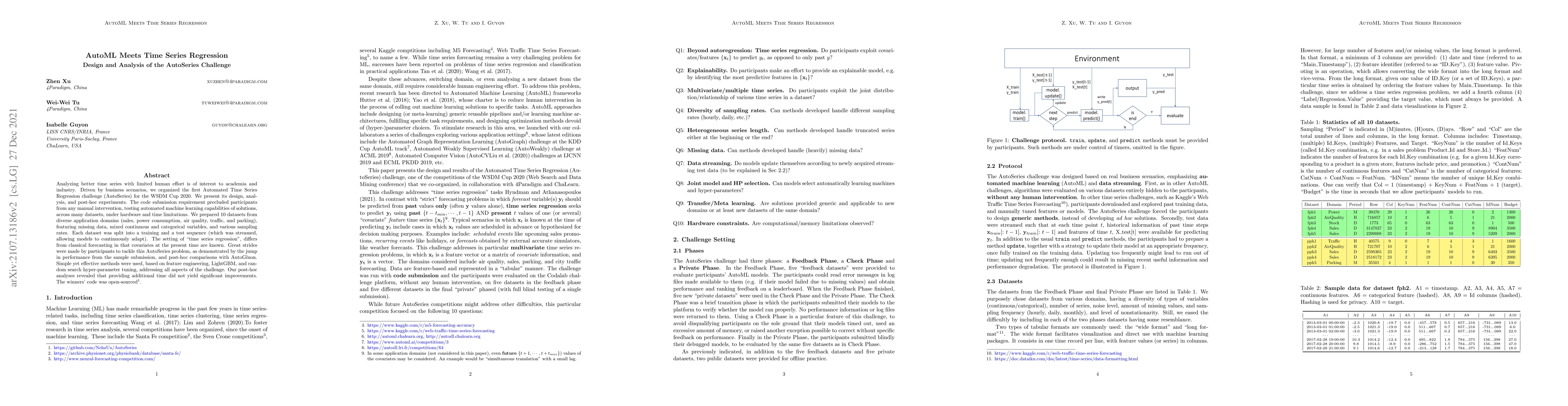 Thumbnail for AutoML Meets Time Series Regression Design and Analysis of the
  AutoSeries Challenge