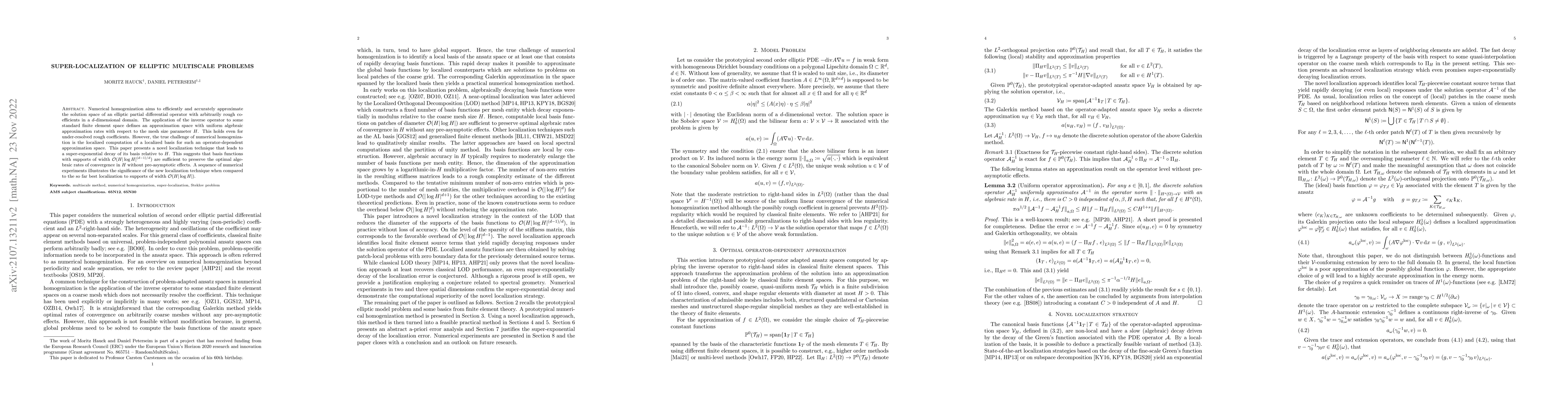 Thumbnail for Super-localization of elliptic multiscale problems