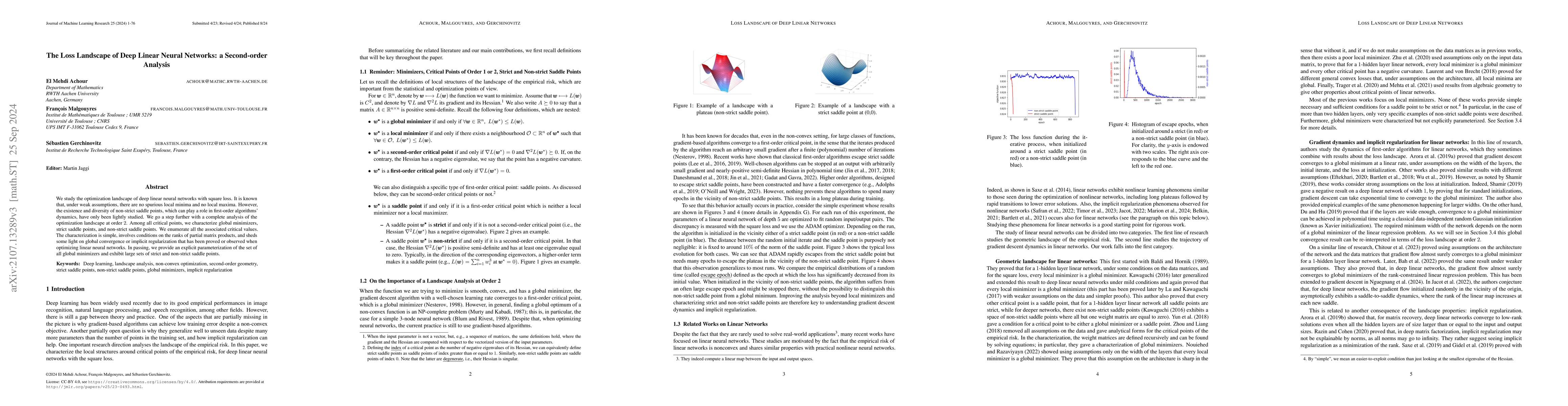 Thumbnail for The loss landscape of deep linear neural networks: a second-order
  analysis