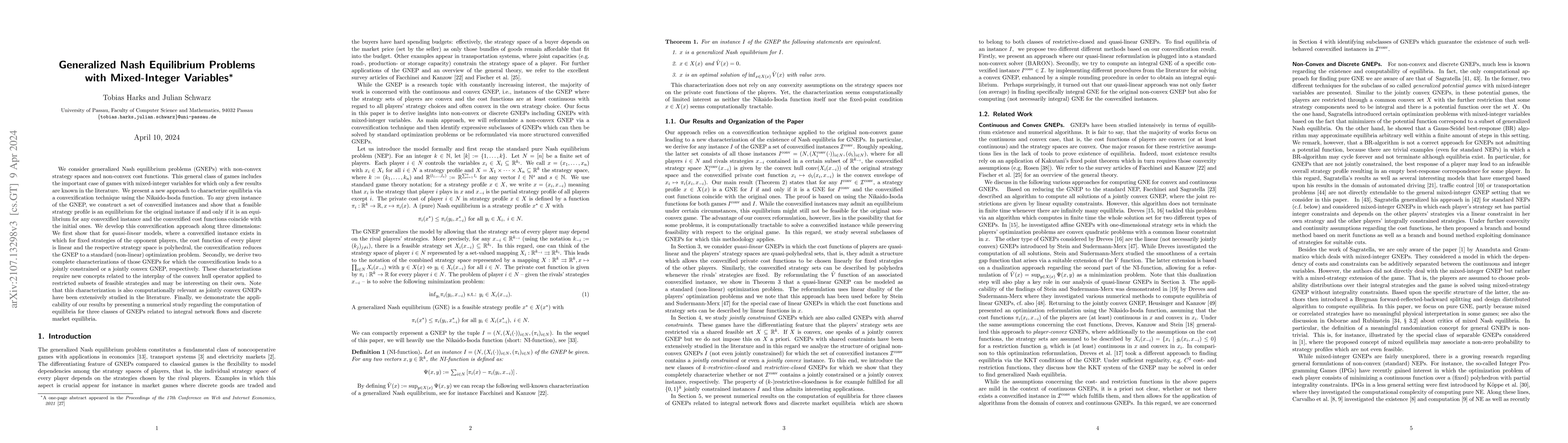 Thumbnail for Generalized Nash Equilibrium Problems with Mixed-Integer Variables